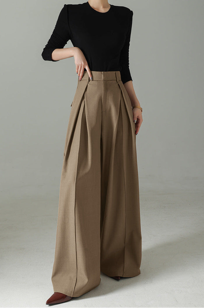 high-waist wide-leg trousers with double front pleats – TAUPE