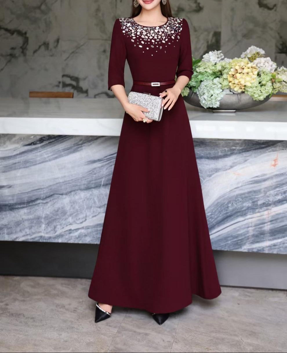 maxi evening dress with embellished neckline – AURORA