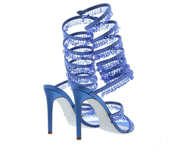 crystal-embellished spiral heel sandals – AZURE