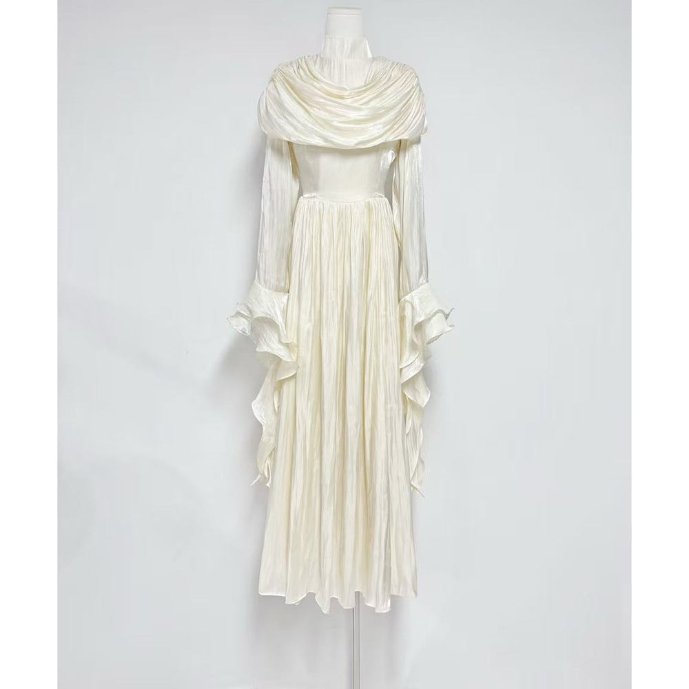 Plissiertes Oberteil mit ausgestellten Ärmeln und Maxirock-Set mit Taillengürtel – Rosiny 