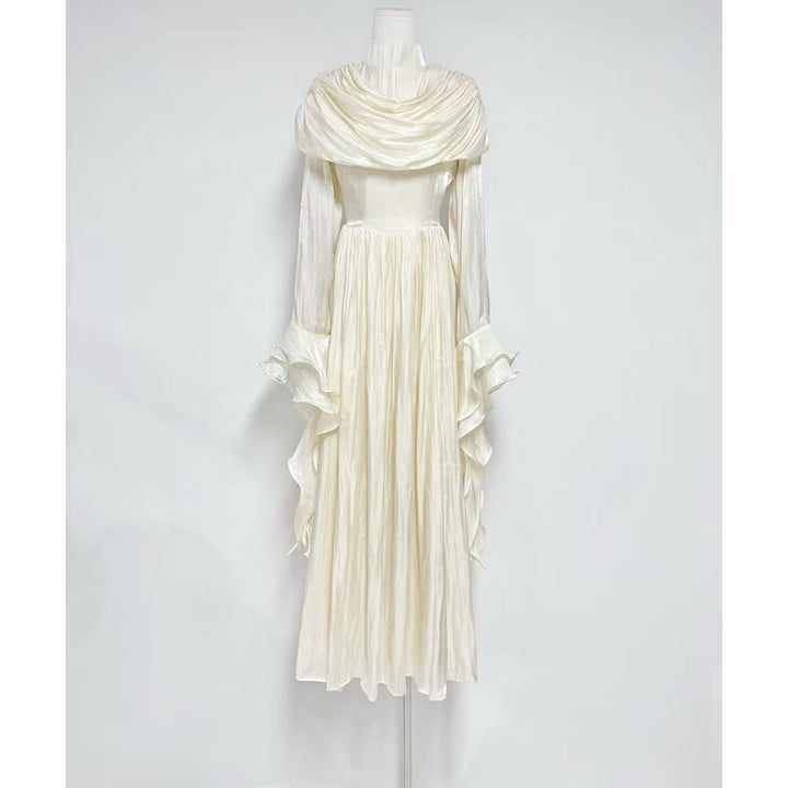 Plissiertes Oberteil mit ausgestellten Ärmeln und Maxirock-Set mit Taillengürtel – Rosiny 