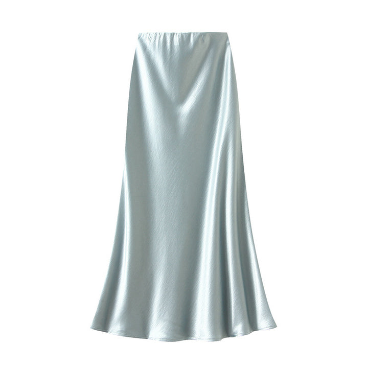 satin A-line midi skirt in icy blue – FROST