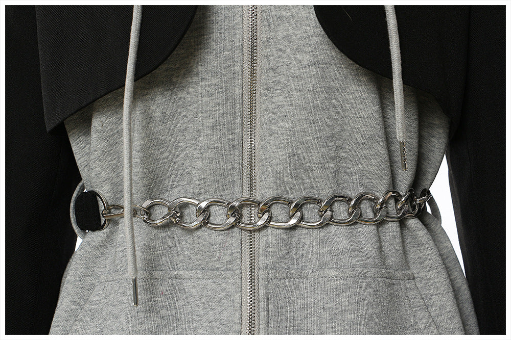 layered hoodie dress with chain belt – URBAN