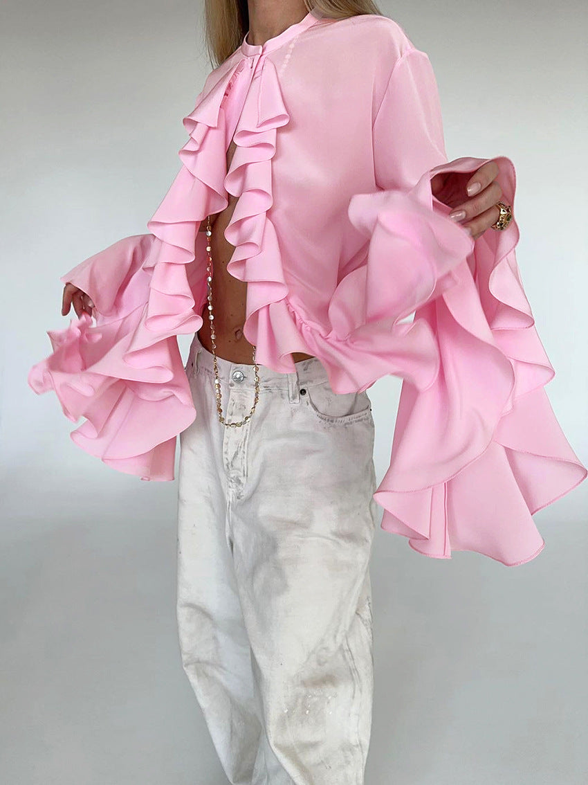 ruffled chiffon blouse with flared sleeves – OPHELIA