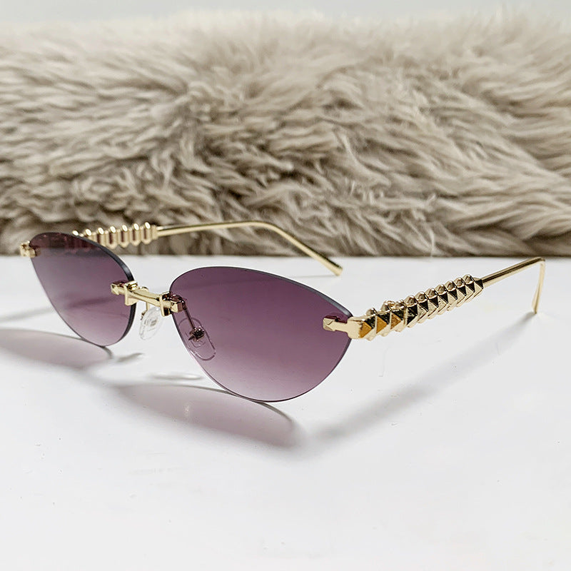 rimless cat-eye sunglasses with gold studded temples – ASTRIDI