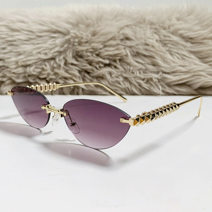 rimless cat-eye sunglasses with gold studded temples – ASTRIDI