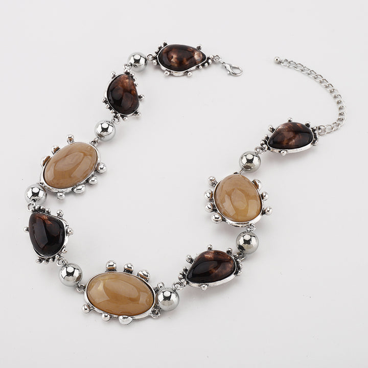 gemstone statement necklace with silver accents - NOURALIX
