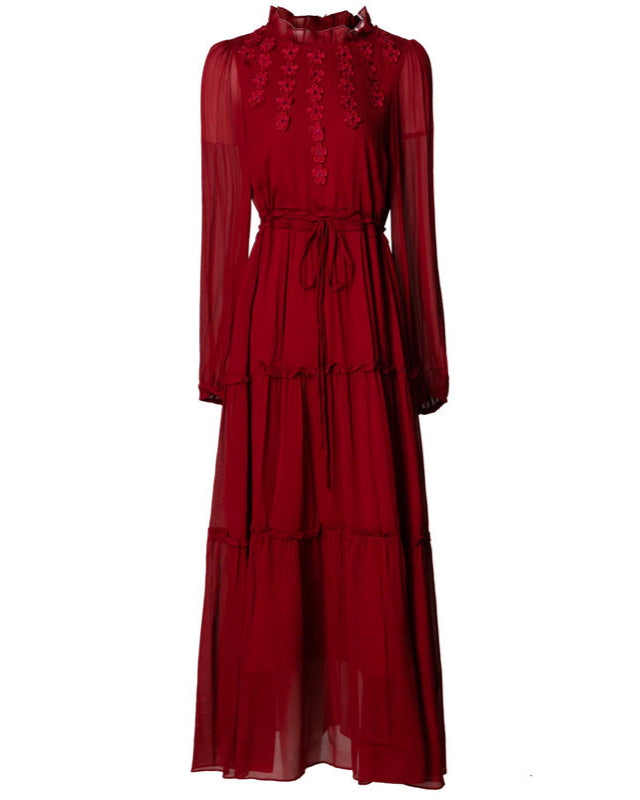 短袖中长连衣裙，配有3D花卉贴花 - BLOOMIQ 