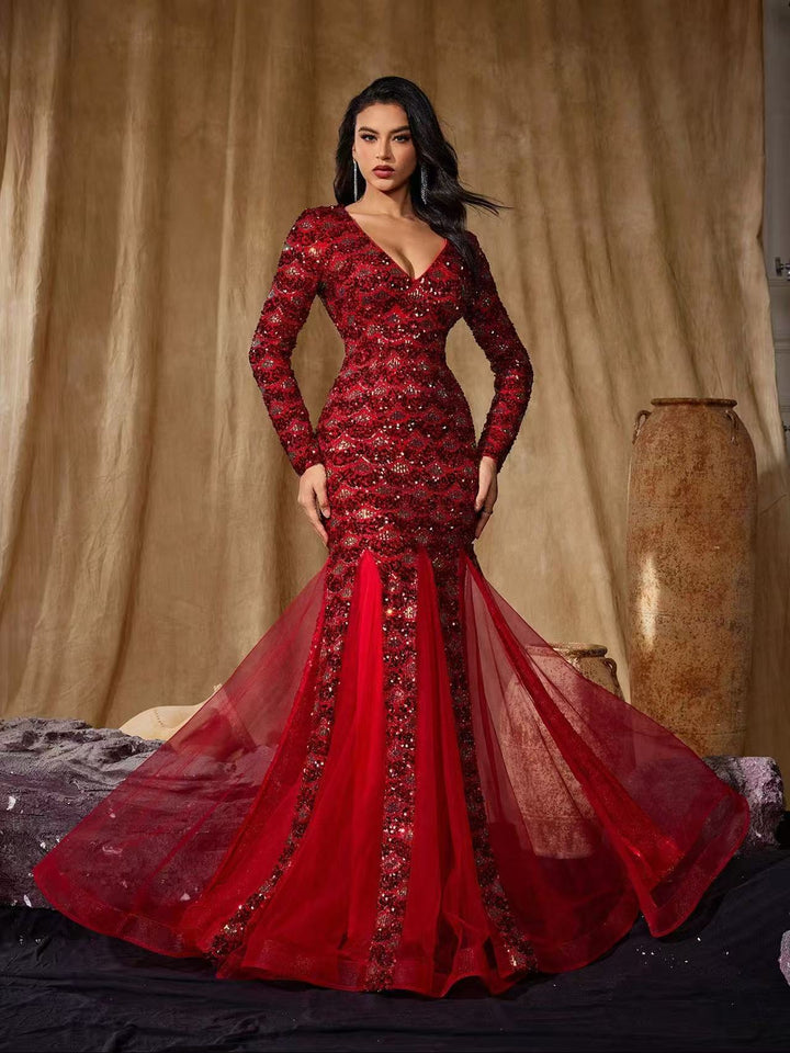 Geplooide top met uitlopende mouwen en maxi-rok set met tailleband – Rosiny 