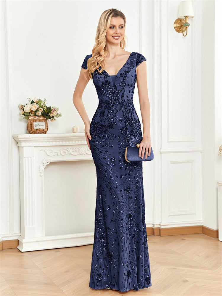 cap-sleeve sequin mermaid gown – RUBINA
