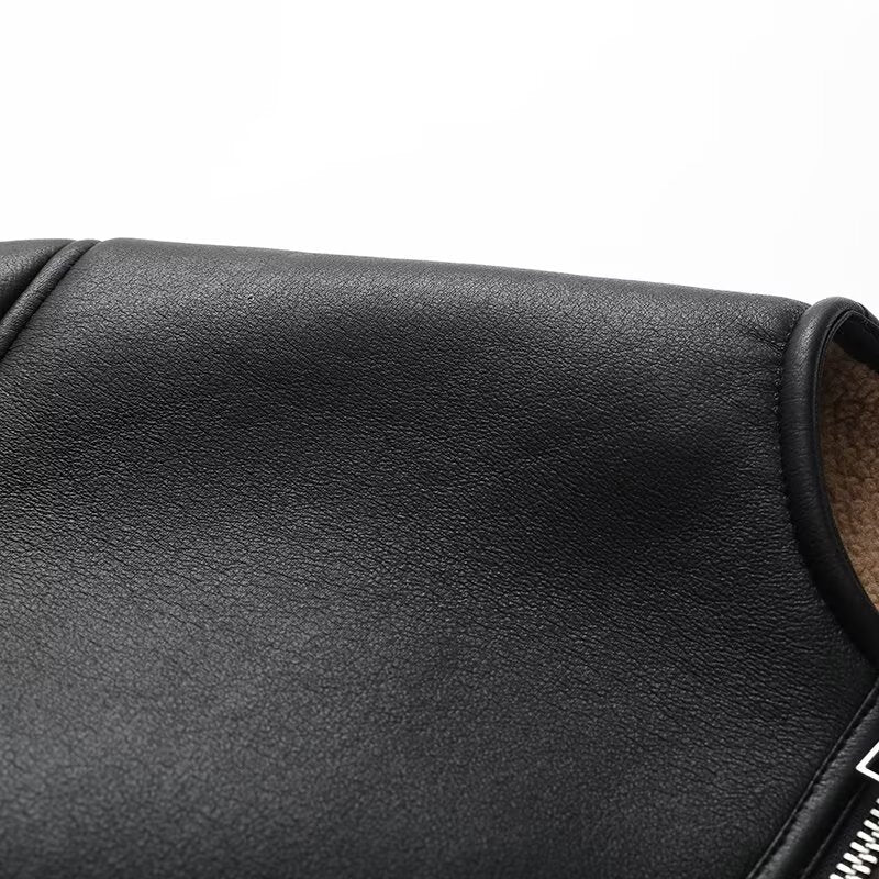 zip-front faux leather shearling jacket – ANOUR