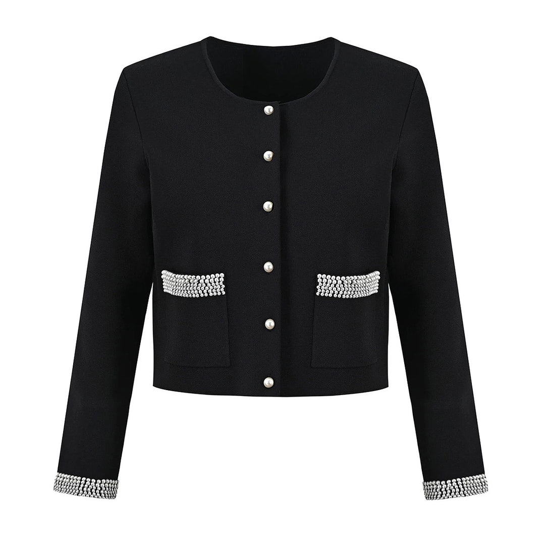 cropped tweed jacket with pearl-embellished pockets – DARAXI