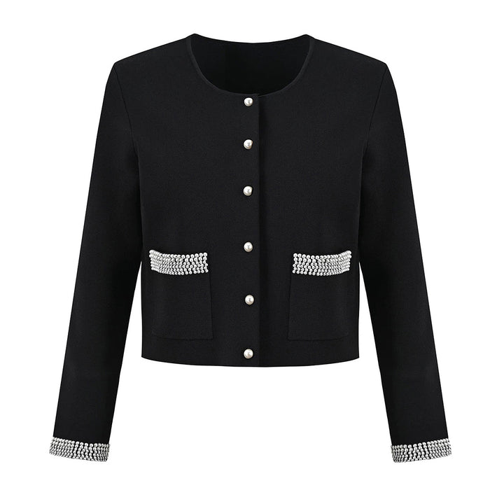 cropped tweed jacket with pearl-embellished pockets – DARAXI