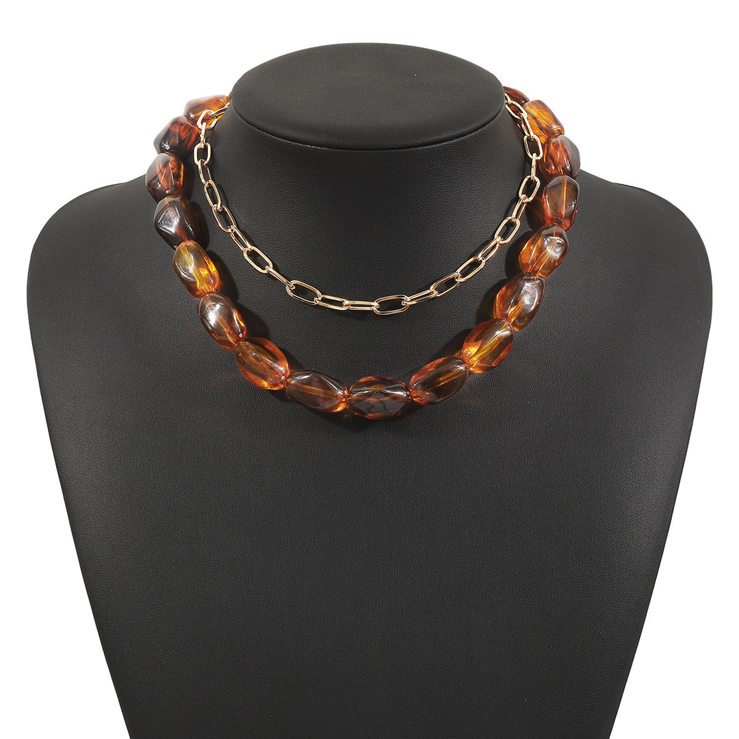 beaded stone necklace with gold chain detail - LUNABU