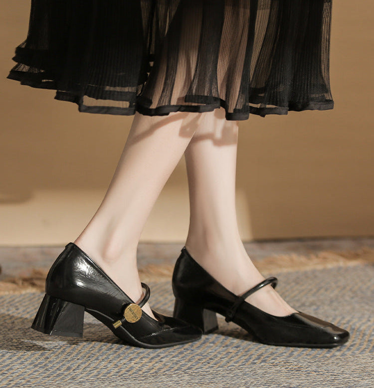 square-toe block heels with slim strap - ARIANRI