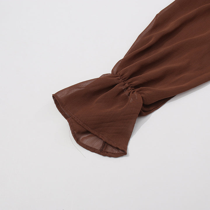 Geplooide top met uitlopende mouwen en maxi-rok set met tailleband – Rosiny 