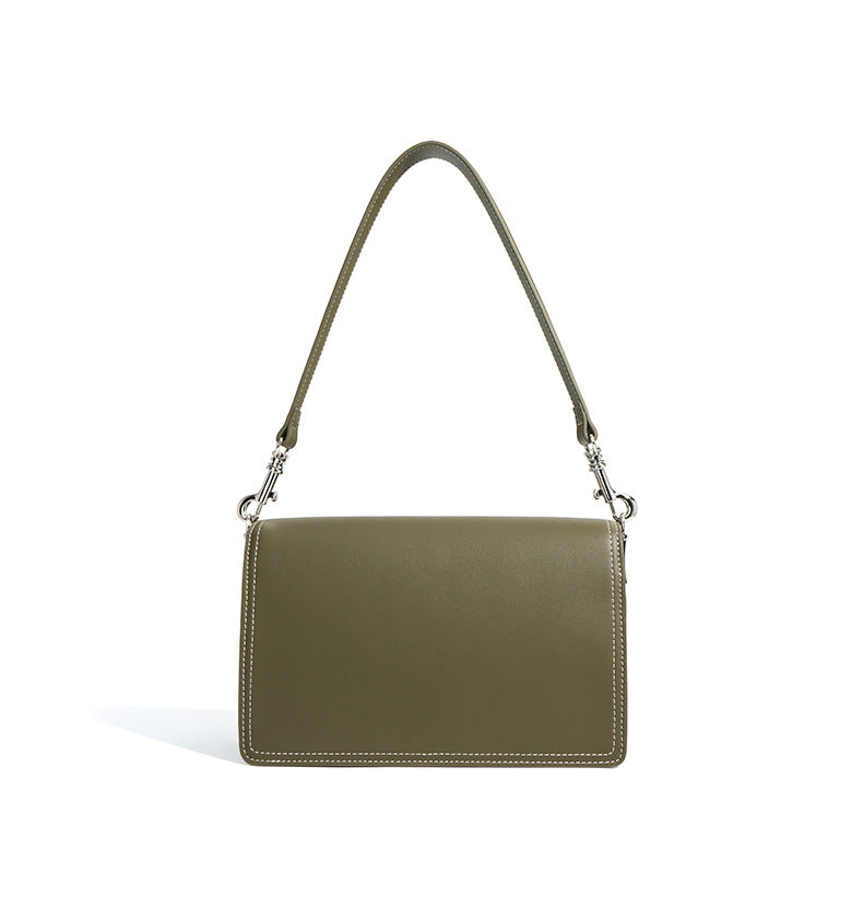 asymmetrical flap shoulder bag in two-tone vegan leather - ELLA