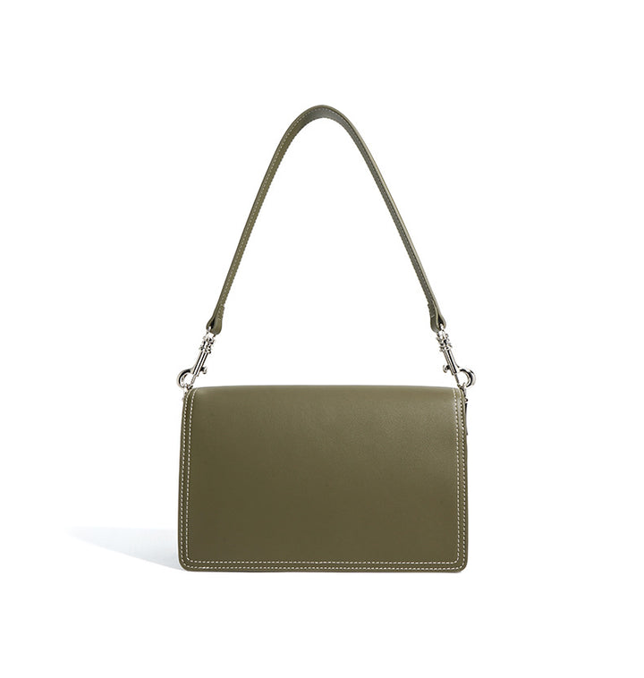 asymmetrical flap shoulder bag in two-tone vegan leather - ELLA