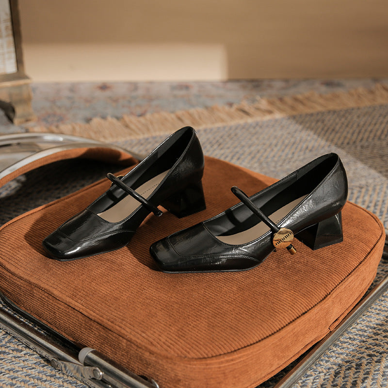 square-toe block heels with slim strap - ARIANRI