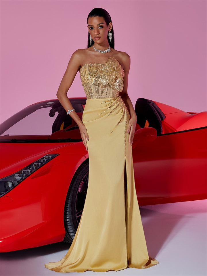 Geplooide top met uitlopende mouwen en maxi-rok set met tailleband – Rosiny 