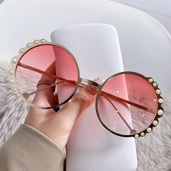 oversized round sunglasses with pearl accents - AUROZIKA