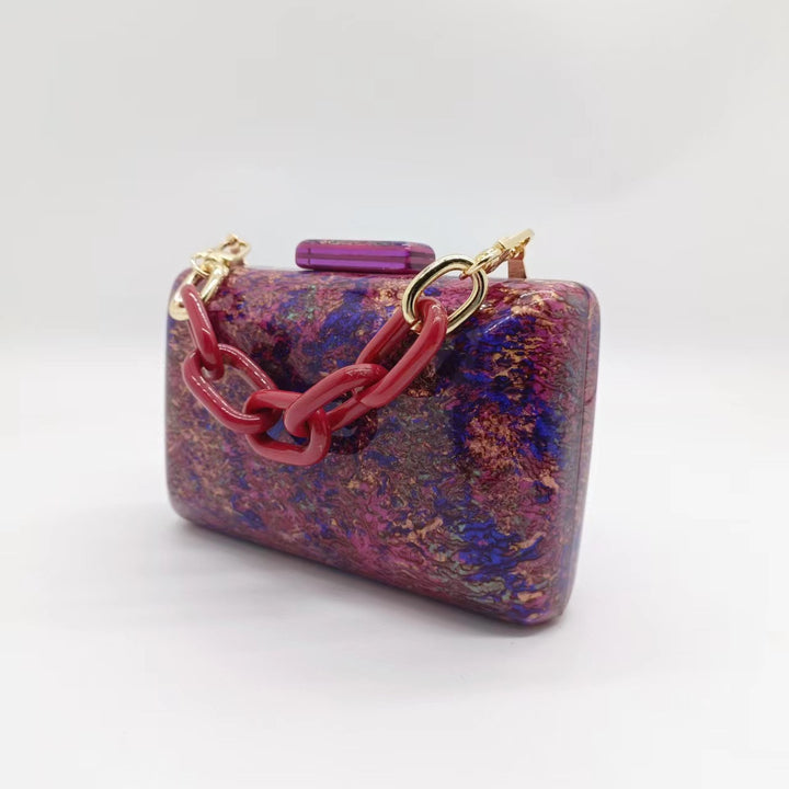 multicolor marble acrylic clutch with box silhouette – ELODIECU