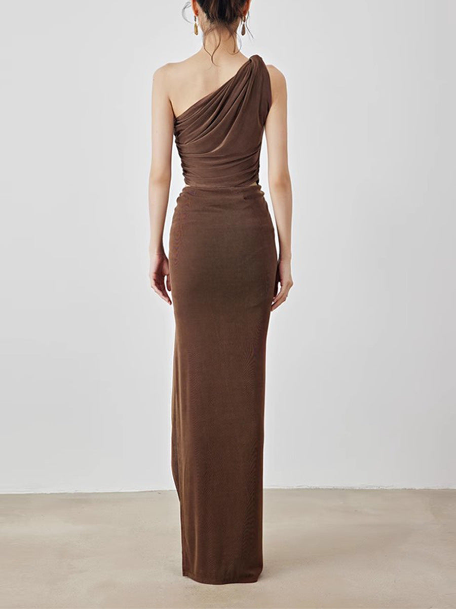 Plissiertes Oberteil mit ausgestellten Ärmeln und Maxirock-Set mit Taillengürtel – Rosiny 