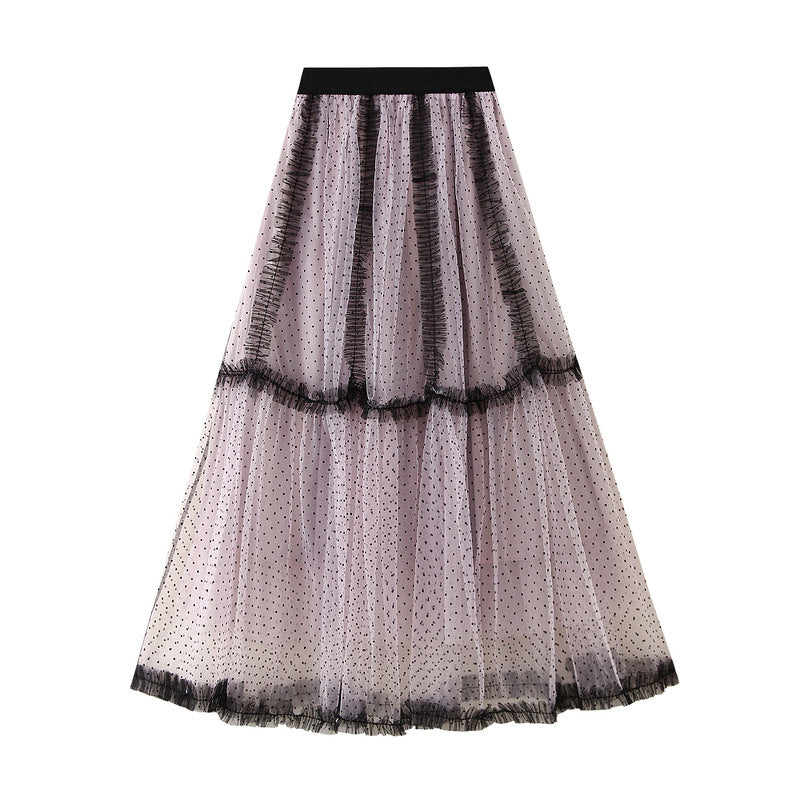 dotted tulle tiered skirt with contrast trims – MISTY