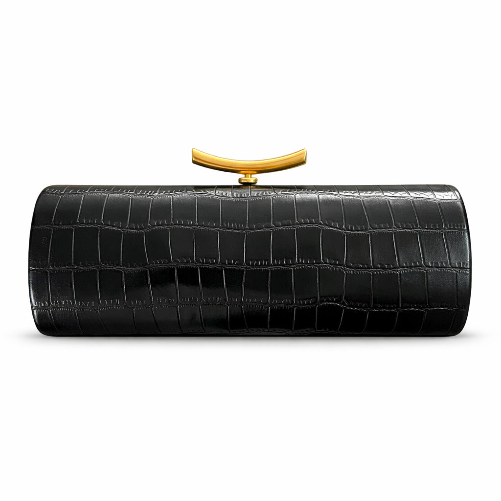 croc-effect cylinder clutch with gold chain – ARDEN