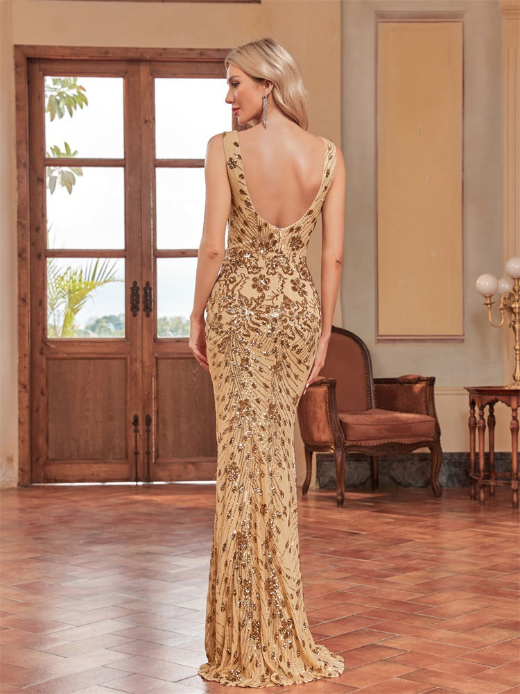 sleeveless sequin-embroidered column gown – AURELIA