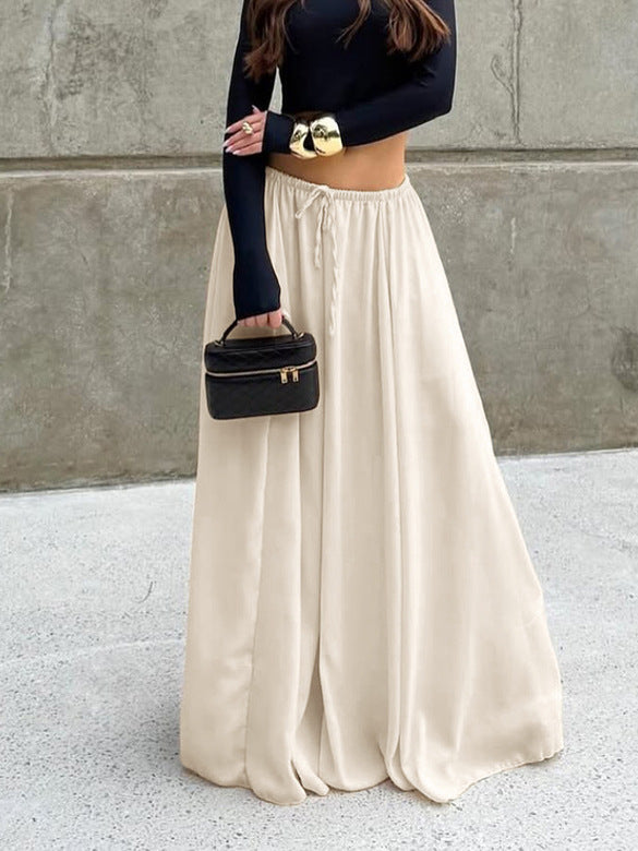 high-waist wide-leg flowy pants with gathered waistband – AURA