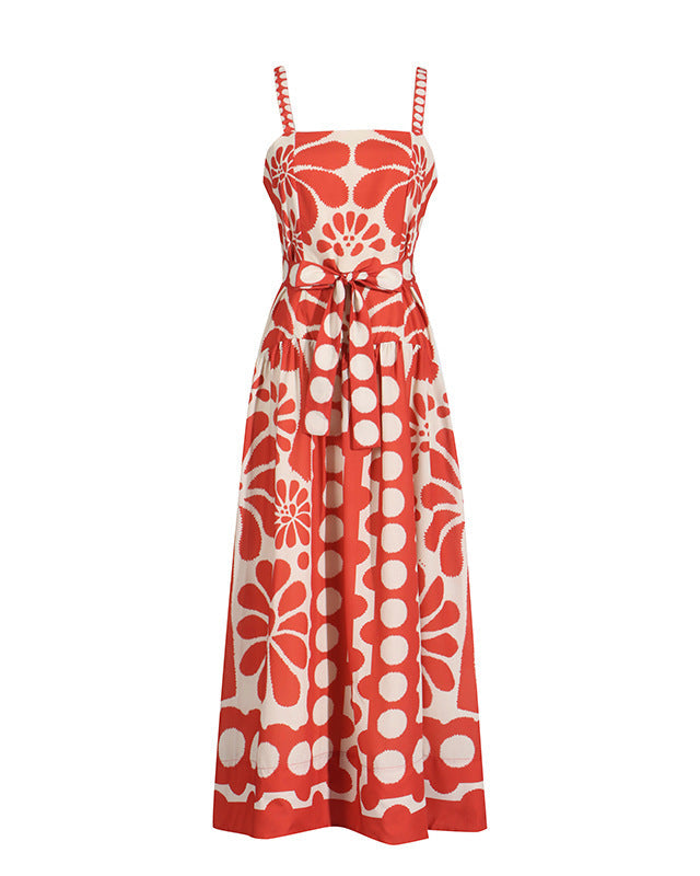 فستان ميدي مطبوع بأشرطة مضفرة – ايسلالكي