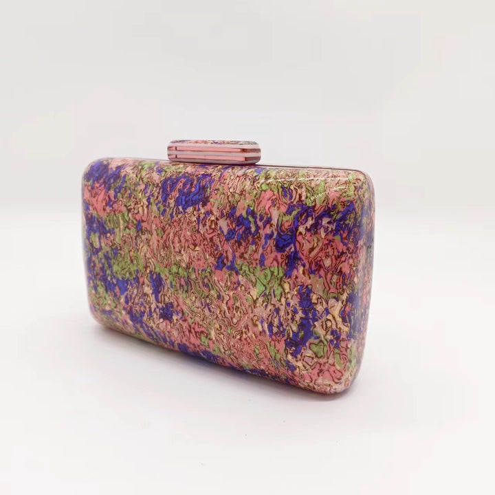 multicolor marble acrylic clutch with box silhouette – ELODIECU