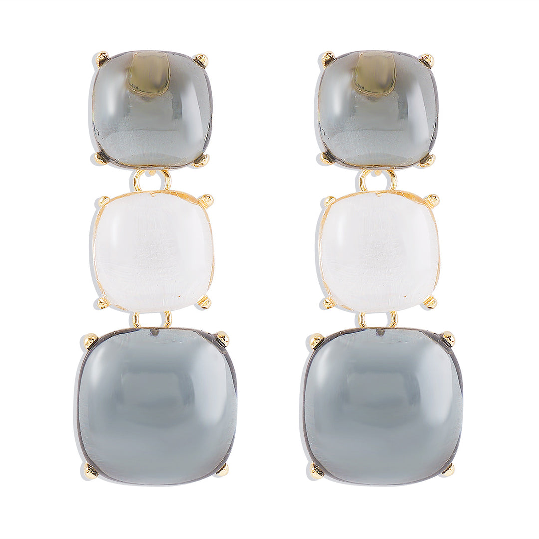 triple square drop earrings with glossy finish - LUNAXWI
