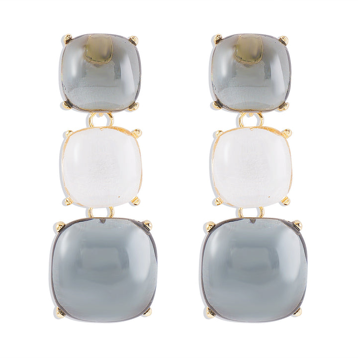 triple square drop earrings with glossy finish - LUNAXWI