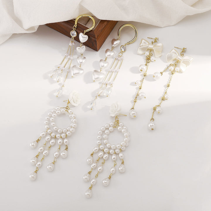 drop earrings with pearls and crystal charms - AMARADO