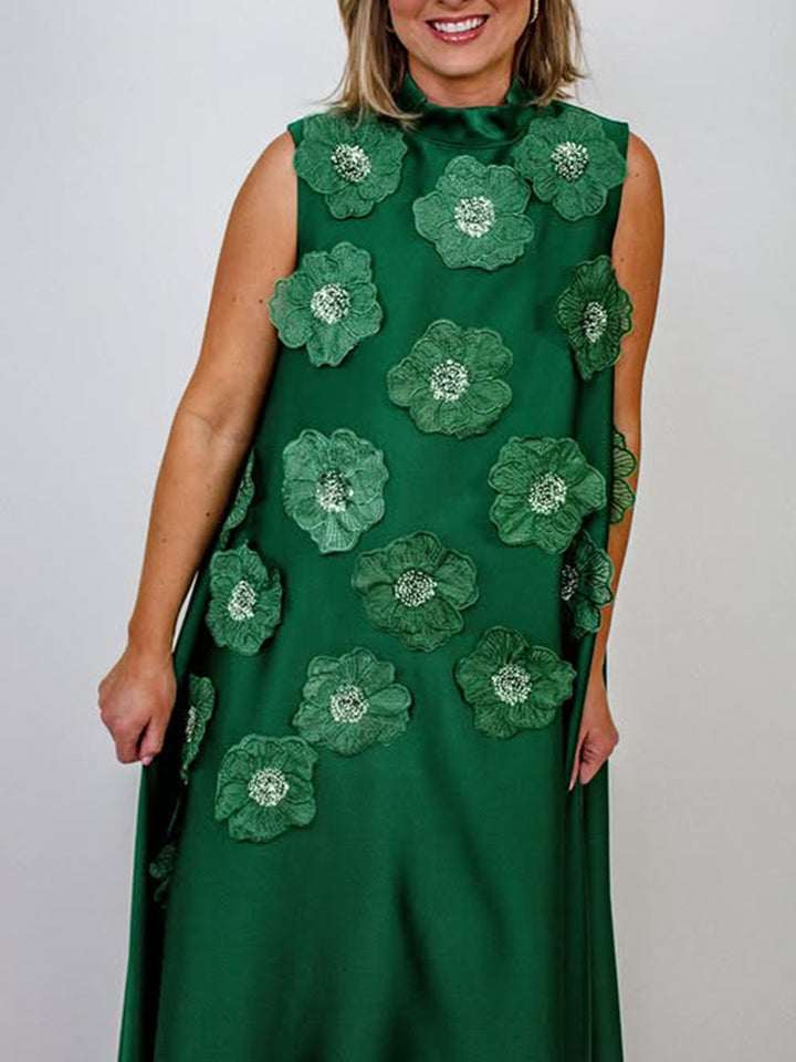 sleeveless A-line maxi dress with 3D floral appliqués – BLOSSOM