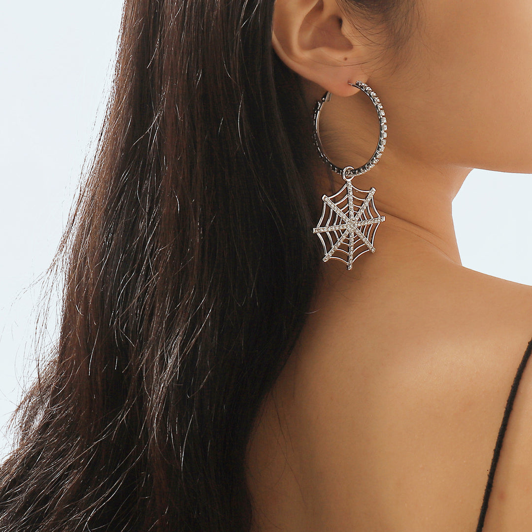 crystal hoop earrings with spiderweb drop - ARIANAZWY