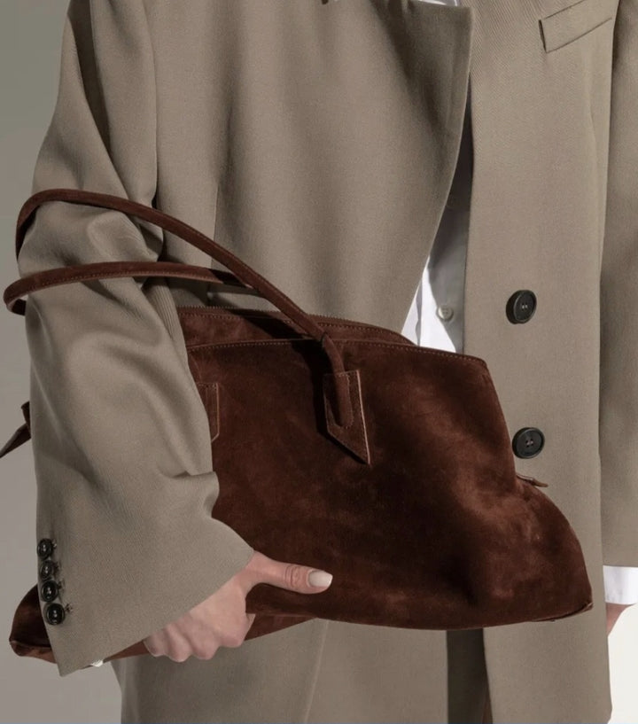 Structured suede tote bag with top handles – GEDOO