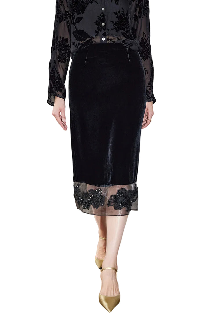 velvet midi skirt with sheer lace hem – HAYTHAM