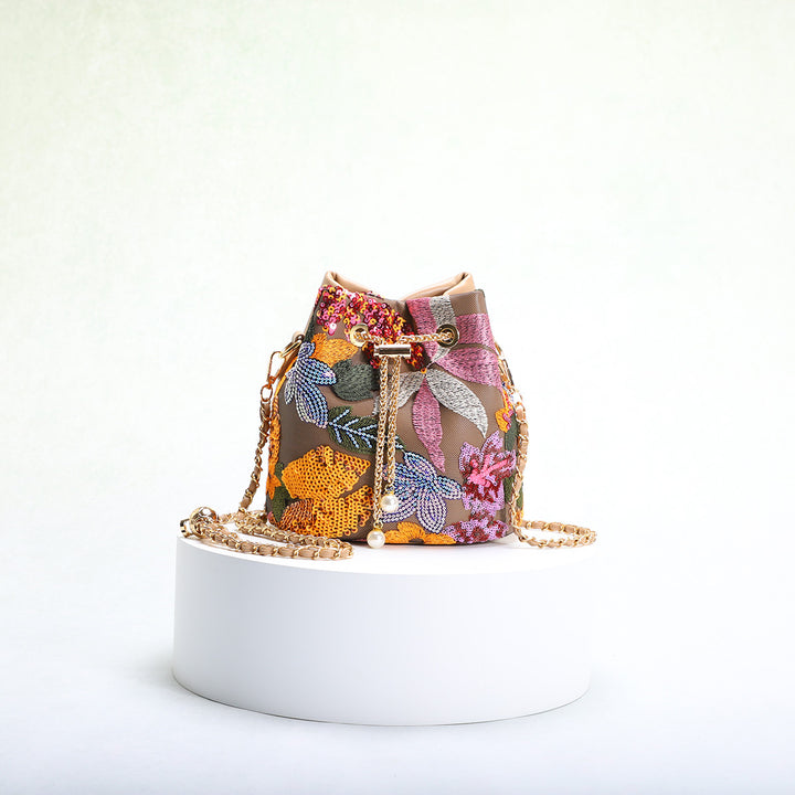 floral sequin bucket bag with chain strap – AMELIRE