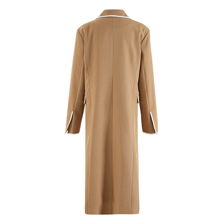 double-breasted long tailored coat with contrast piping – CAMILLE