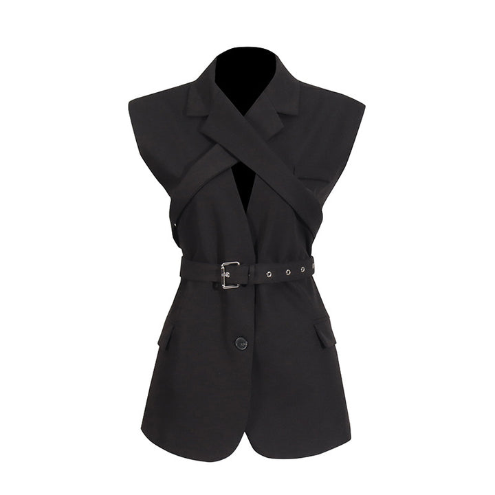 structured belted blazer with asymmetric lapel – VELORA