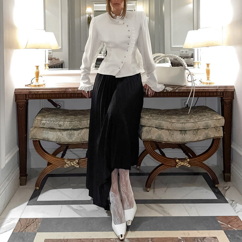 asymmetrical ruffle-front satin blouse – REGALIA