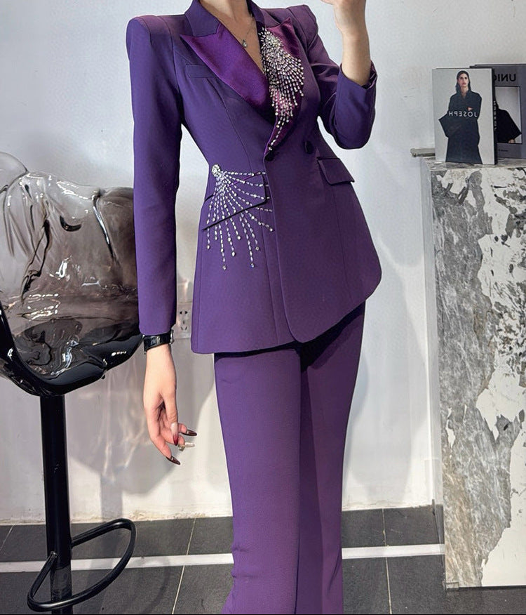 tailored flare suit with crystal burst embellishment – RUBINA