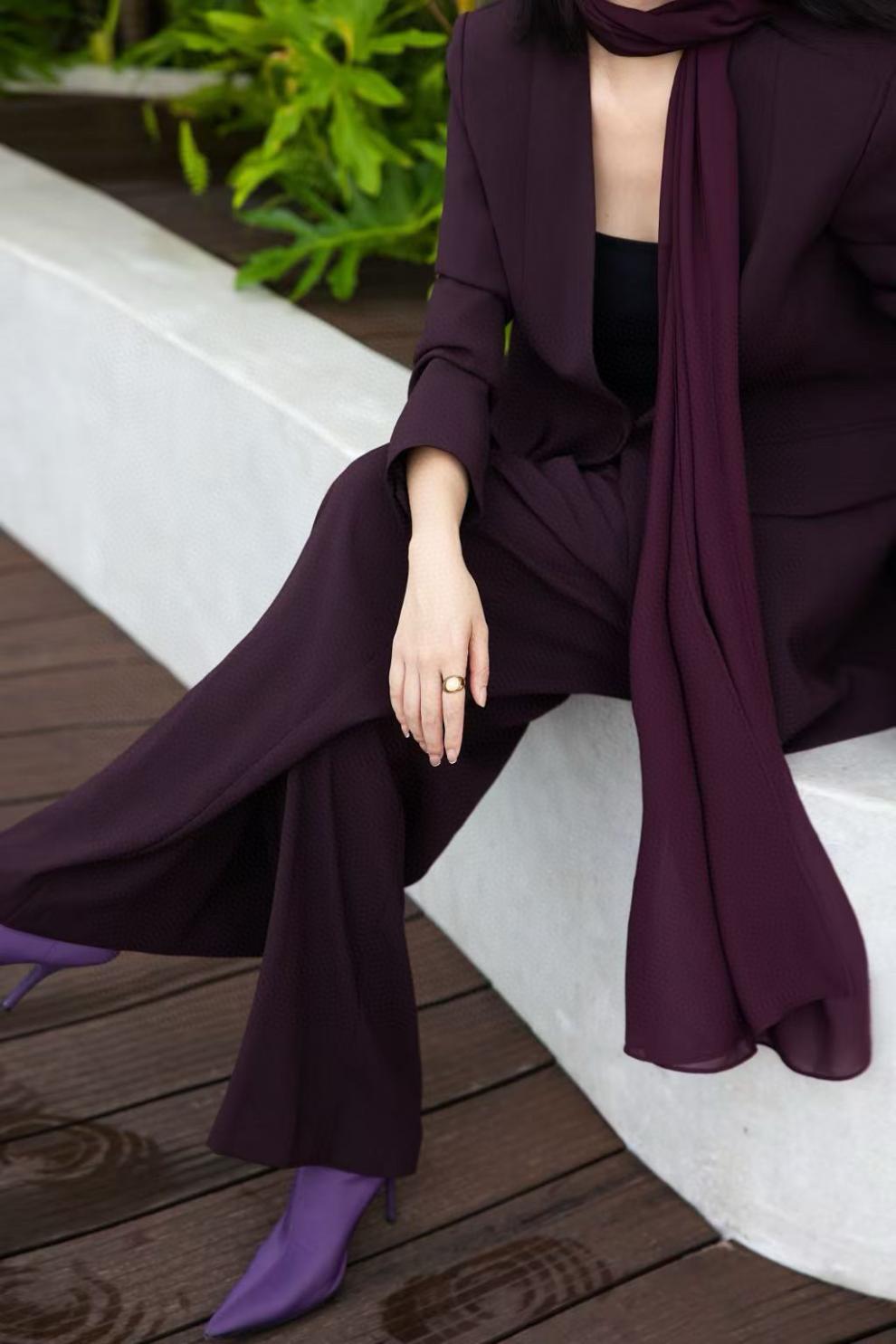 draped lapel blazer with wide-leg tailored pants – MARISE