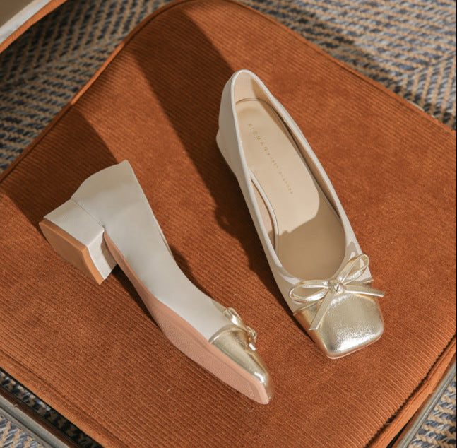 low block heel pumps with metallic bow accent - NORARLO