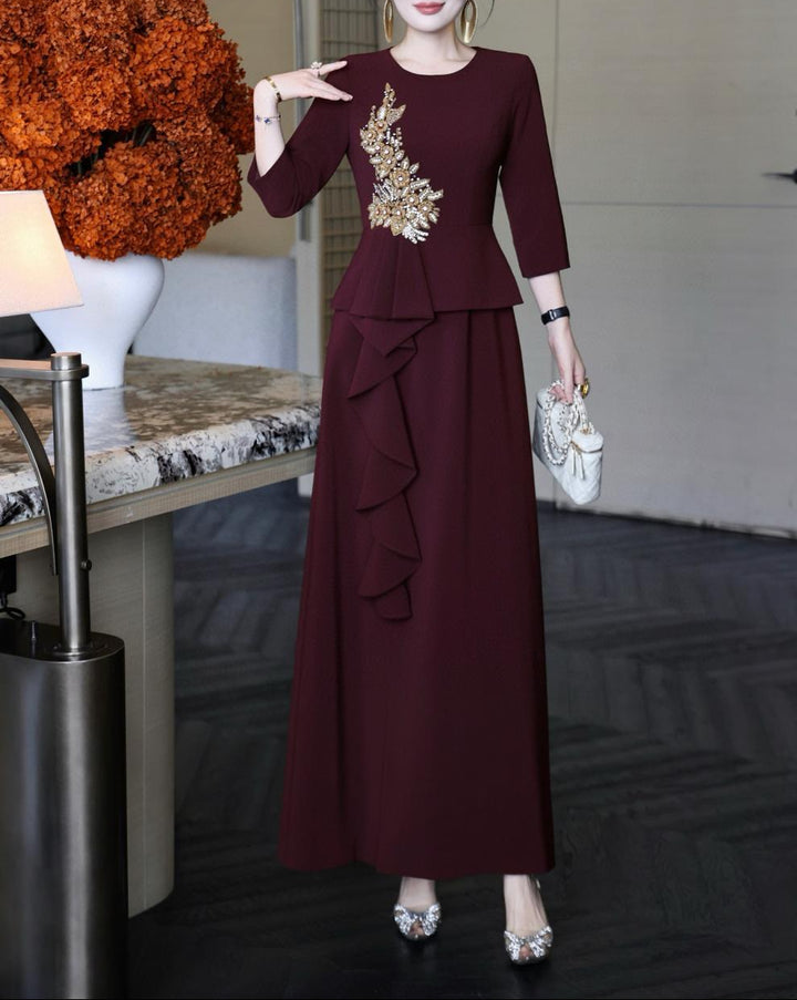 فستان ببلوم مزخرف مع تنورة بكشكشة متتالية – نوير