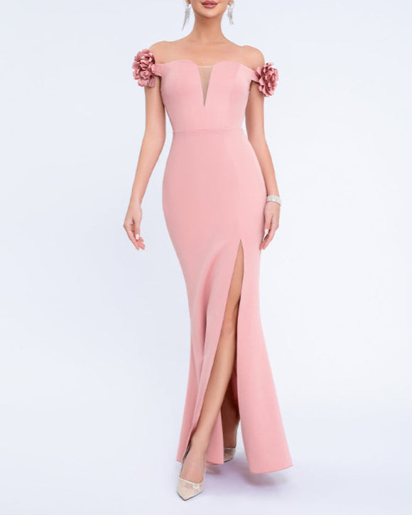 Geplooide top met uitlopende mouwen en maxi-rok set met tailleband – Rosiny 