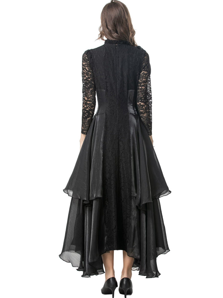 long lace dress with layered asymmetric skirt - AURELIFA